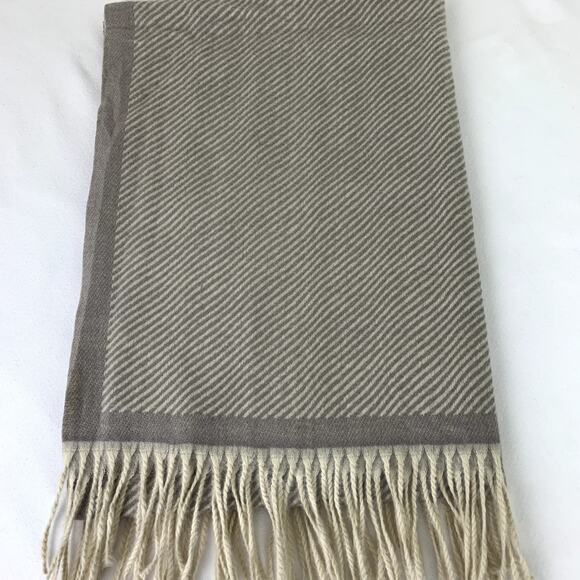 100% Cashmere Pashmina scarf *New* tan cream taupe pinstripe, beautiful soft - Picture 2 of 12